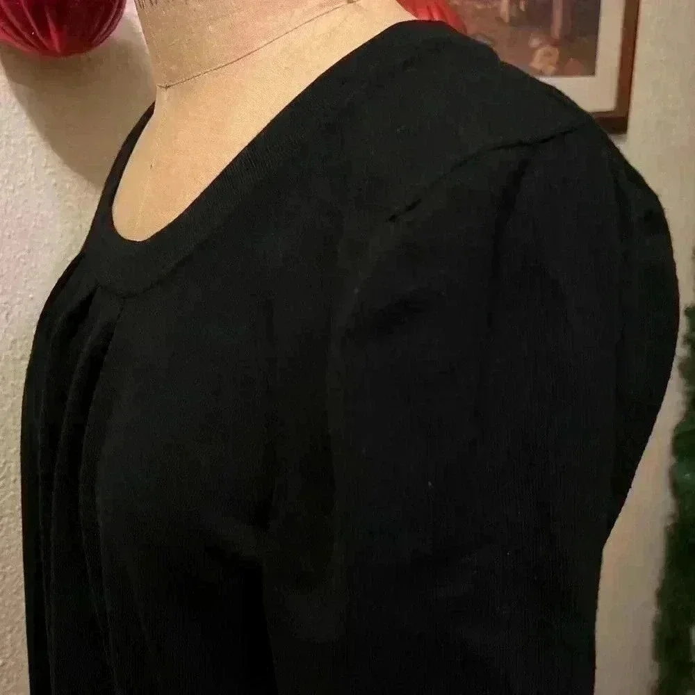 Cable & Gauge Black Knit Round Neck Ruched 3/4 Sleeves Mini Dress Size L - Picture 4 of 11